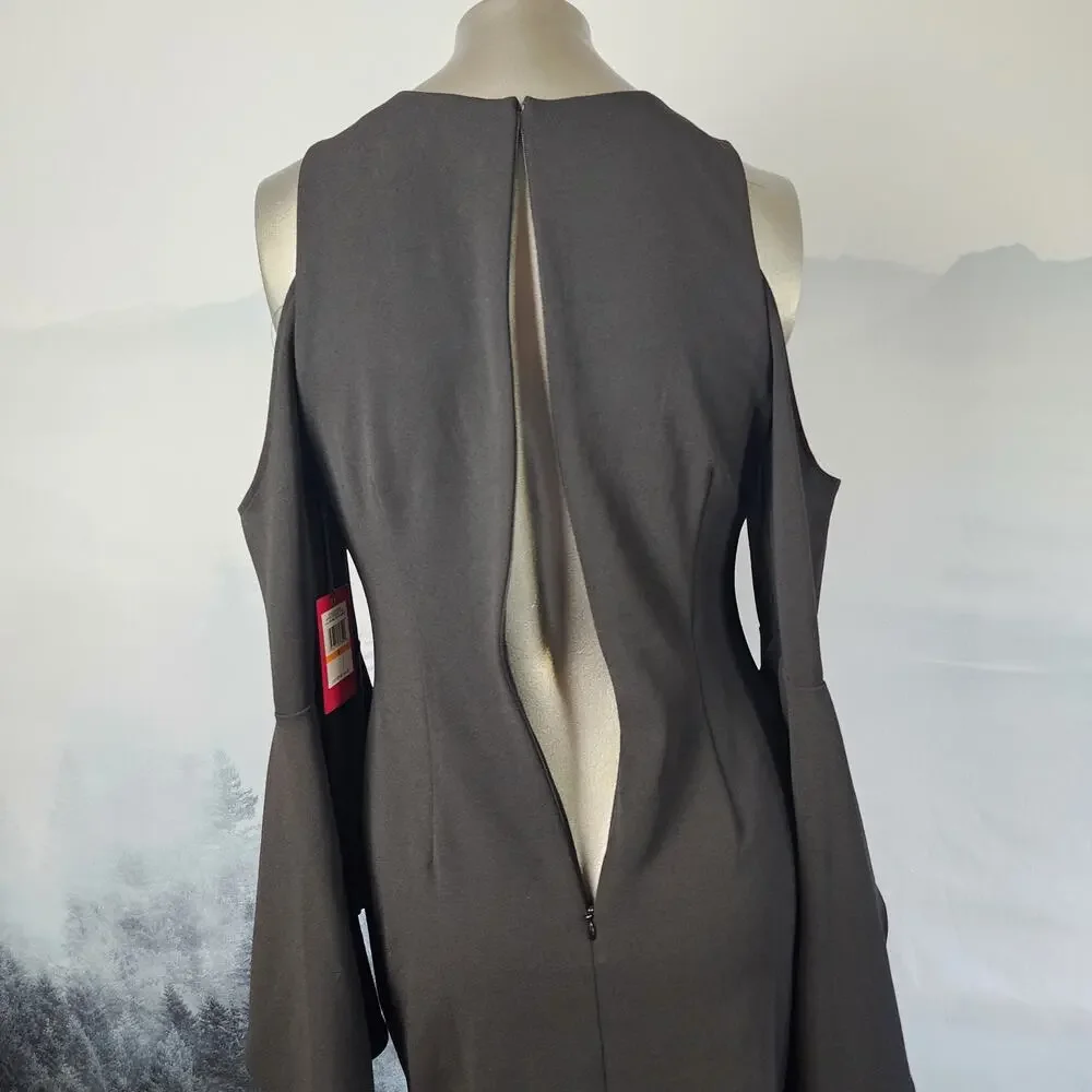 NWT Vince Camuto Artistic Muse Cold-Shoulder Bell Sleeve Black Dress | Small